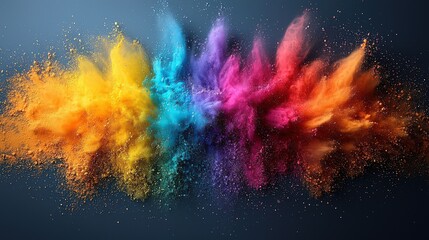 Dynamic explosion of vibrant colored powders creating a visually striking abstract pattern in vivid hues, showcasing multicolor burst and expressive energy for creative backgrounds