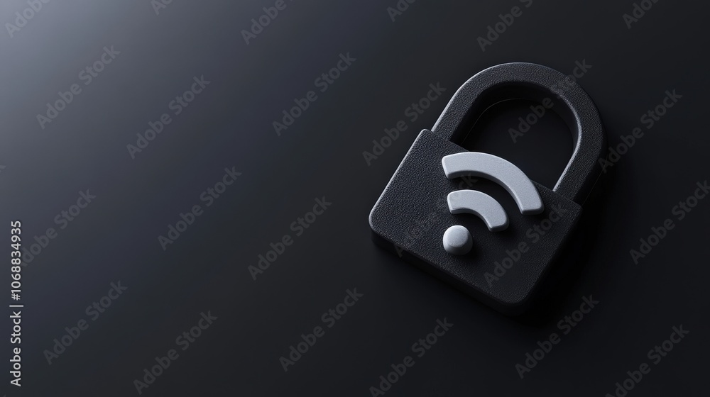 Poster a wifi icon integrated with a padlock on a dark background, representing secure network, internet pr