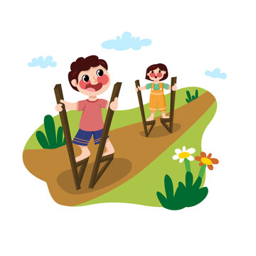 Children Playing With Egrang