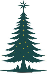 Christmas decorated tree silhouette, vector illustration, holiday background, template for design, greeting card, banner, invitation.
