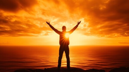 Jubilant Silhouette with Arms Raised.