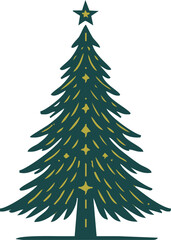 Obraz premium Christmas decorated tree silhouette, vector illustration, holiday background, template for design, greeting card, banner, invitation.