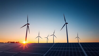 wind turbines at sunset