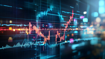 Dynamic financial market data visualization with rising trends and graphs