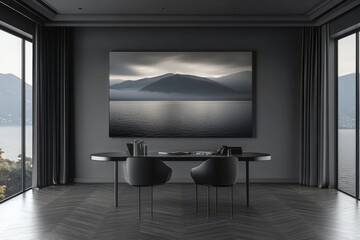 Minimalist Office Interior with Mountain View