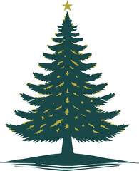 Christmas decorated tree silhouette, vector illustration, holiday background, template for design, greeting card, banner, invitation.