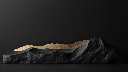 Elegant minimalist mountain sculpture with dark tones and golden highlights, creating a refined and sophisticated aesthetic, perfect for modern art, design, and luxury decor themes