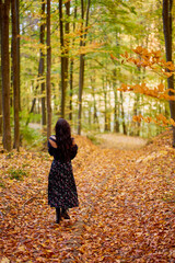 portrait of a beautiful woman in autumn in the forest