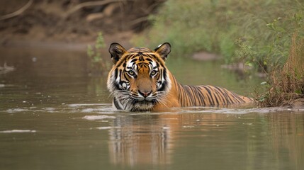 Fototapeta na wymiar Tiger Gazing From the Water