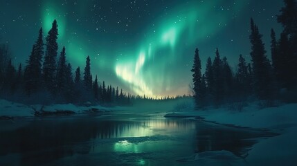 Aurora Borealis Illuminates a Frozen River