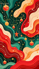 Abstract Christmas art with swirling holiday colors and star ornaments