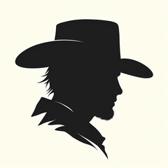 Silhouette of a cowboy wearing a hat with a scarf on a light background