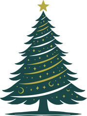 Christmas decorated tree silhouette, vector illustration, holiday background, template for design, greeting card, banner, invitation.