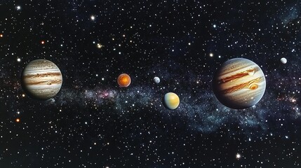 Fototapeta premium Planets and galaxies in colorful cosmic space scene.