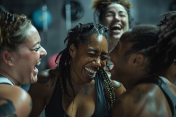 Obraz premium Candid group of women laughing after gym workout