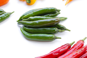 Chili peppers on a white background.