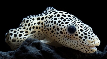 Close-up of a Spotted Snake Eel on a Black Background