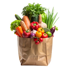 Assorted Fresh Vegetables in Grocery Bag Isolate on transparent background cutout, PNG file, Cutout file