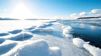 Obraz premium Discover how a frozen river with breaking ice flows creates a stunning winter landscape