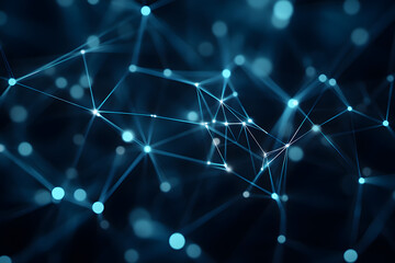 Abstract digital network connection background with glowing blue nodes and lines, futuristic technology, data visualization, AI, big data, communication web, and cybersecurity
