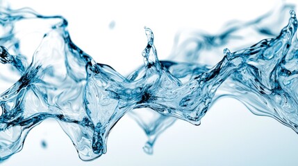 Dynamic splashes of clear water frozen in time, showcasing fluid shapes and transparency, Ideal for concepts related to nature, purity, hydration, or motion in advertising and editorial use,