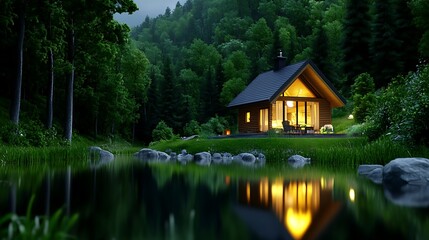 Obraz premium Explore the tranquility of a cozy cabin in nature