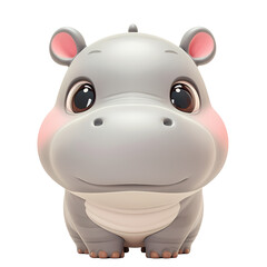 Cute hippopotamus stands up straight and smiles gently. 3D cartoon. PNG transparent.