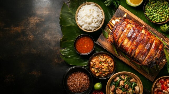 Festive Table with Whole Roasted Filipino Lechon