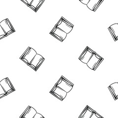 Simple black and white vector seamless pattern with book icon. Background related to learning, school, notification. Simple hand drawn symbols 