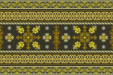 Flower Cross Stitch design pattern background.Embroidery ethnic oriental pixel art pattern.Aztec style,abstract background vector illustration.design for texture,fabric,clothing,print