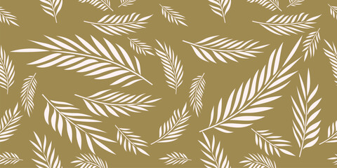 Illustration pattern leaves palms in white color, Gold background for fashion design or other products