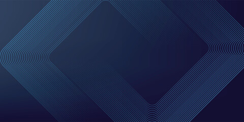 Obraz premium Abstract blue glowing geometric lines on dark background. Modern shiny blue rounded square lines pattern. Futuristic technology concept. Suit for poster, cover, banner, presentation, website, flyer