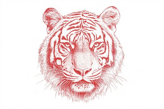 Fierce red tiger illustration showcasing its powerful roar and striking features against a plain background