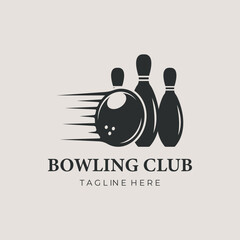 bowling hit the pins logo vector vintage illustration design. suitable for vintage bowling style