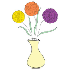 Vase with flowers. Doodle style. Vector illustration.