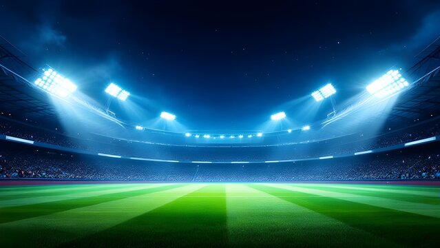 Sports arena or soccer stadium with lights sports event banner for athletic sports meet in school or university