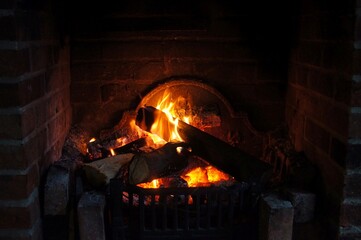 wood burning brick fireplace 