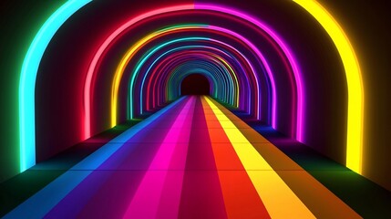 A neon-lit round tunnel with a red-to-purple gradient evokes depth, enhanced by a glowing grid and vibrant squares, embodying a dynamic cyberpunk aesthetic.