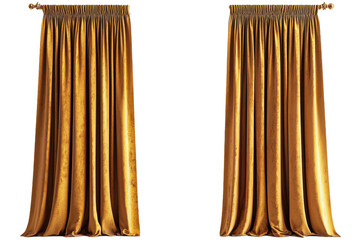 Gold velvet curtains draped open isolated transparent background  on transparent background