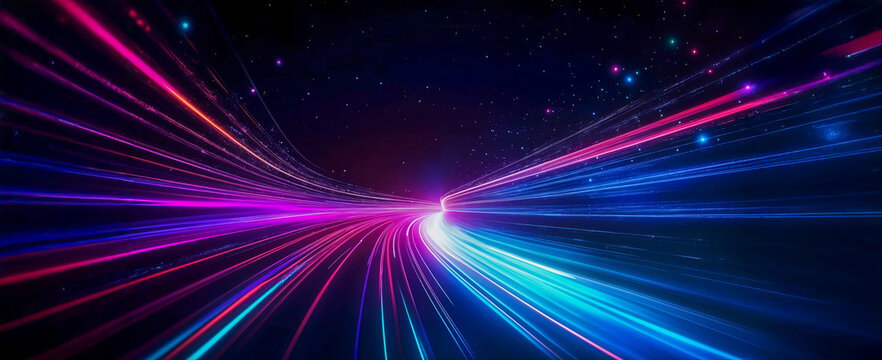 Fondo de rayos de luz abstractos y coloridos, la velocidad de la luz en el espacio con colores azul y morado, un diseño de concepto futurista.