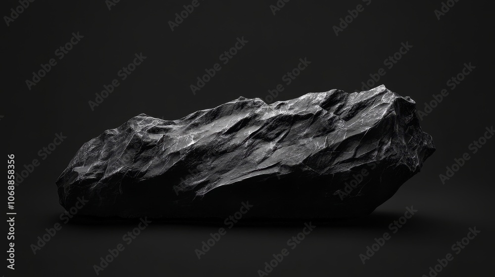 Aufkleber a large, dark rock sits on a black background. the rock is illuminated by a single light source, cre