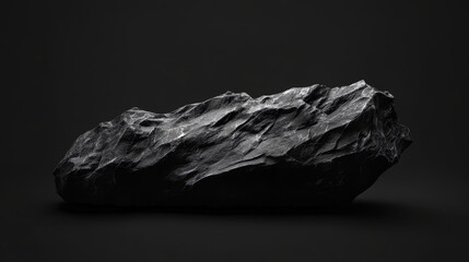 A large, dark rock sits on a black background.  The rock is illuminated by a single light source, creating a dramatic contrast.