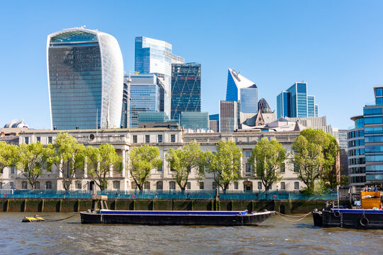 City of London skyscrapers and Thames river, UK