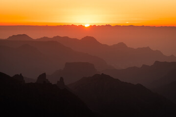 Sunset in the mountains of Gran Canaria. View from Cruz de Tejeda.