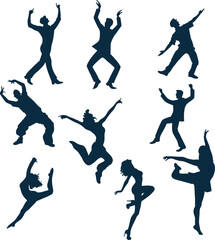 Happy modern dancing silhouettes vector icon design