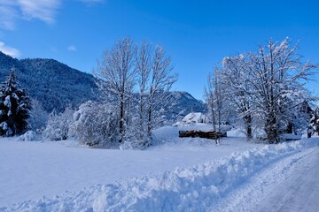 Naklejka premium Winter landscape at Weissensee, Carinthia, Austria