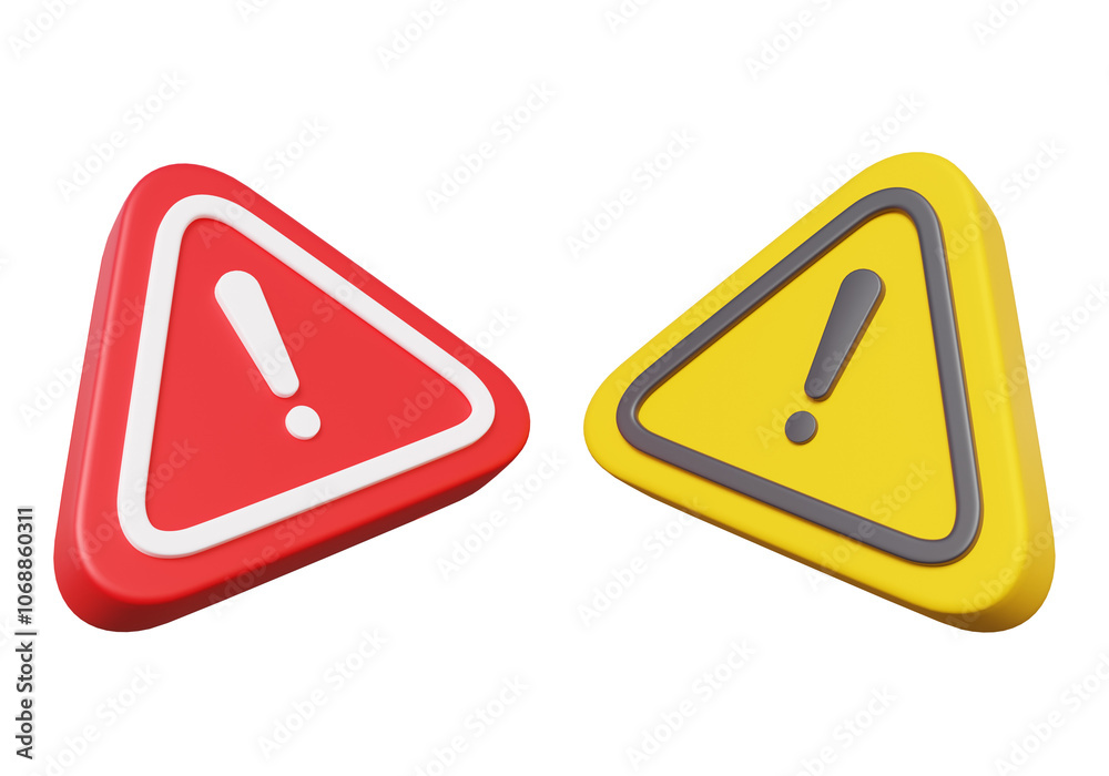 Fototapete two red and yellow triangle warning icon symbol on isolated background. advice caution web error ale