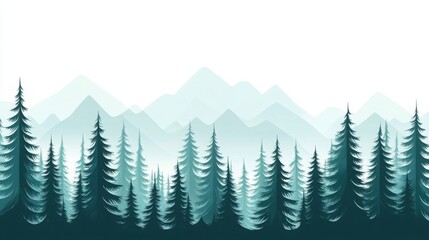 Fototapeta premium Forest silhouette with mountains in the background, white isolated background.
