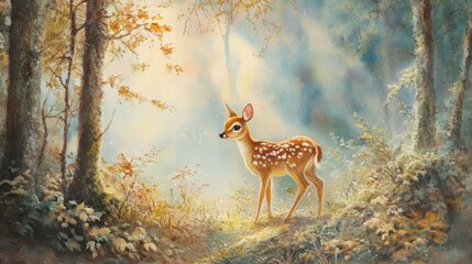 Gentle Fawn in Serene Forest Setting