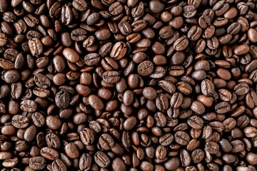 Close-up of roasted Arabica coffee beans for background.